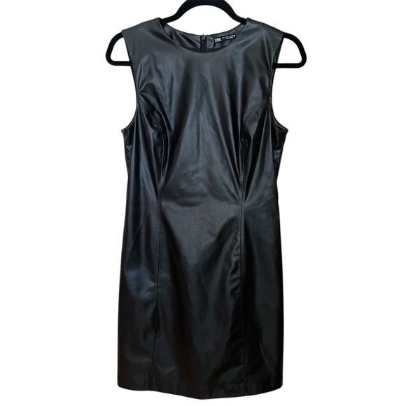 Zara Faux Leather Sleeveless Mini Dress Womens Large Black - Picture 2 of 8